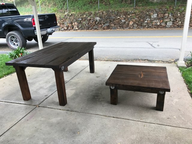 Our finished dining and coffee tables.