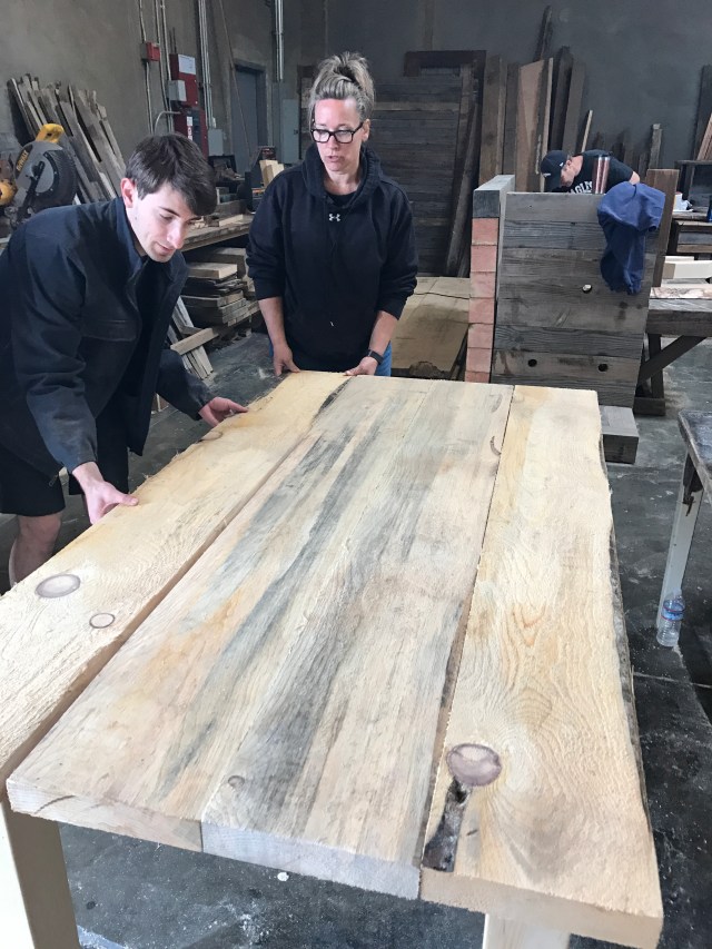 Picking out the planks to use for our table.